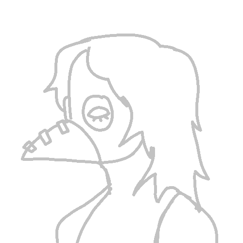 cartoon image depicting person wearing plage doctor mask with long hair